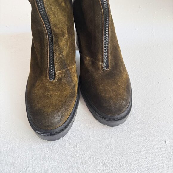 Emanuele Crasto Suede Army Green Antique Finish Block Heel Boots 40 - Picture 4 of 8